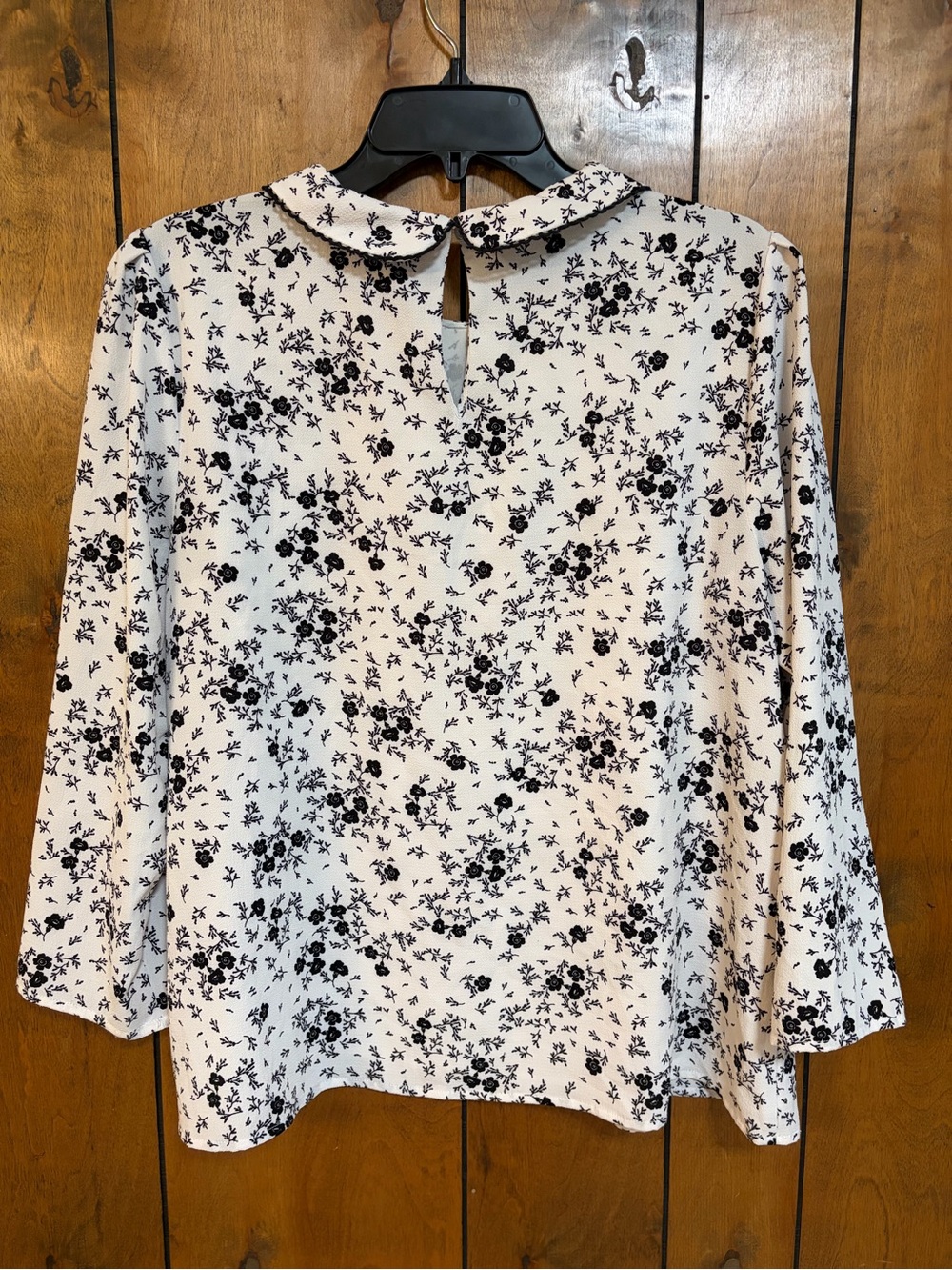 CeCe Black on White Floral Peter Pan Collar Blouse - Picture 6 of 7